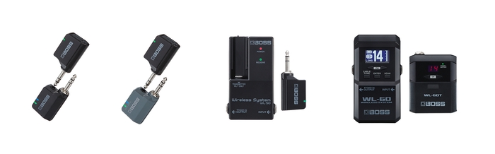 BOSSワイヤレス・システム『WLシリーズ』 左から「WL-20」「WL-20L」「WL-50」『WL-60』
