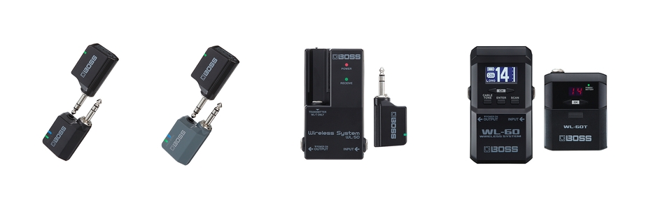 BOSSワイヤレス・システム『WLシリーズ』　 左から「WL-20」「WL-20L」「WL-50」『WL-60』