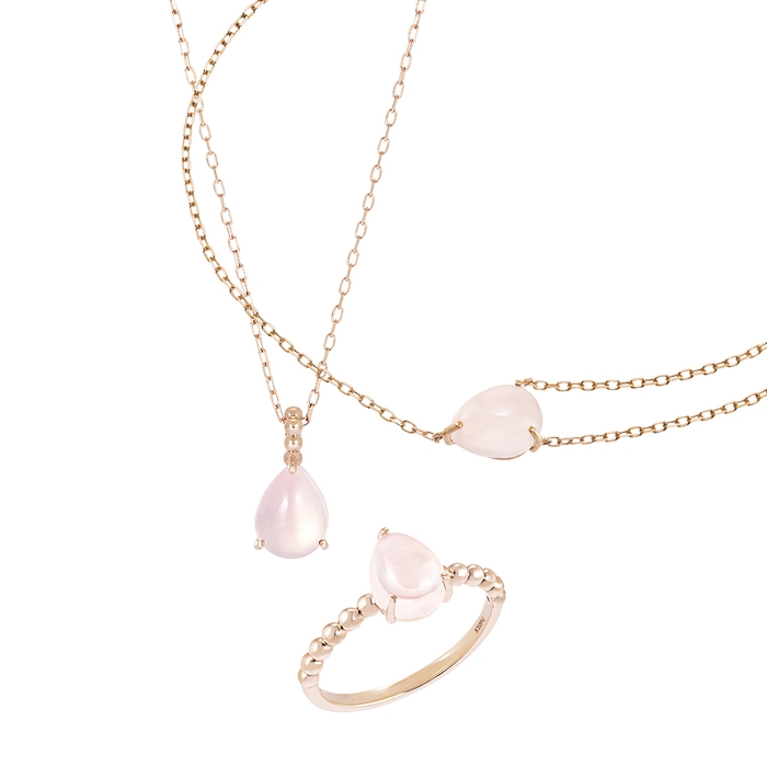 K10PG ローズクオーツ ネックレス、ブレスレット、リング