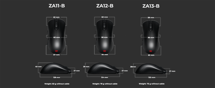 ZA-Bシリーズ　サイズ表