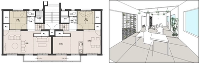 2つの住戸を1つにつなげる団地リノベーション 『ニコイチ』プラン決定　 団地の部屋に「広縁」や「通り庭」、「インナーテラス」等が登場 　90m2の広々空間に二世帯同居ができるプランも！