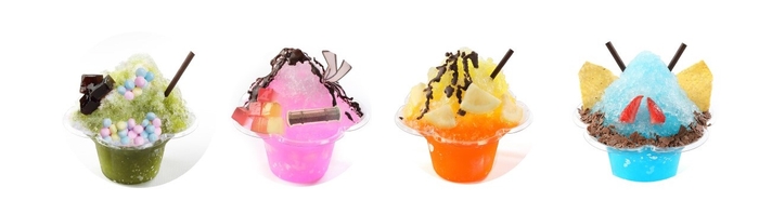 ▲『鬼滅の刃』かき氷(竈門炭治郎、竈門禰󠄀豆子、我妻善逸、嘴平伊之助) 各1,000円(税込)