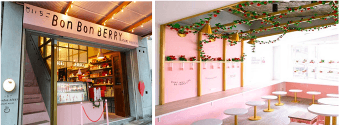 左)いちごBonBonBERRY ATAMIHOUSE. 1階外観 右)いちごBonBonBERRY ATAMIHOUSE. 3階イートインスペース