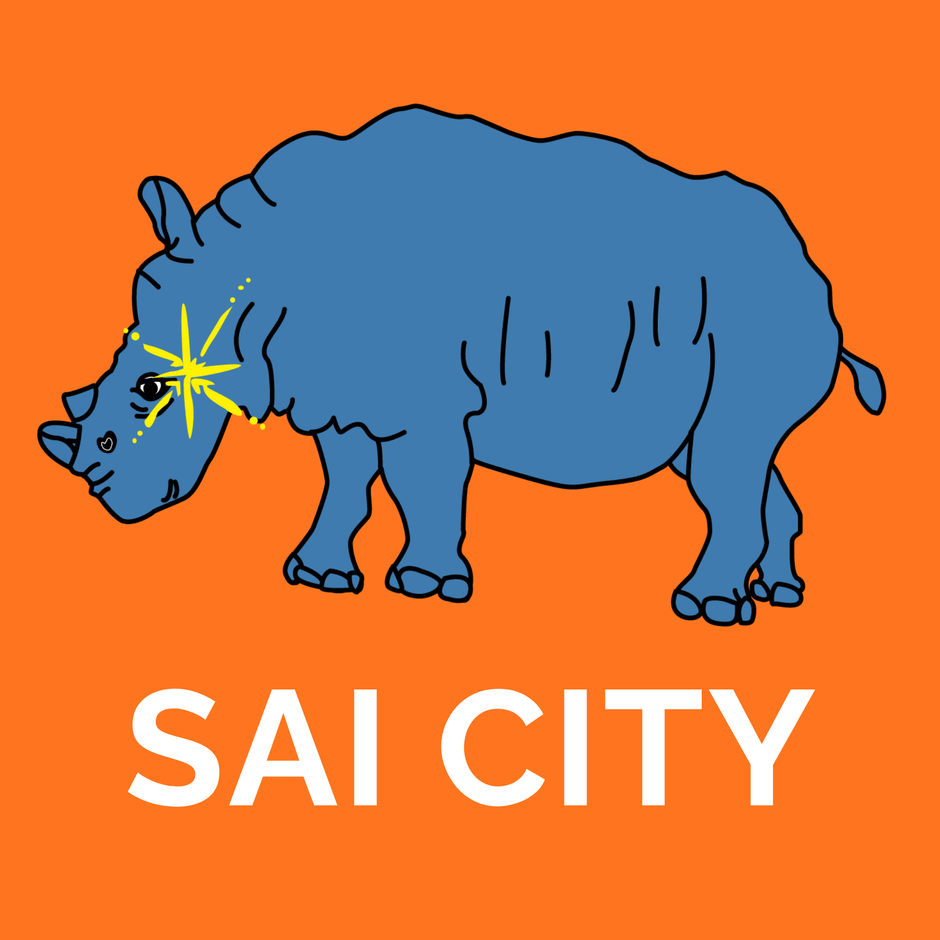 SAI CITY アプリのロゴ(1) 犀(サイ)をモチーフとし、“静かな強さ”と“やさしさ”をあわせ持つ存在として制作しました。目元の光の表現は「いいものを見つける」意味を込めています。