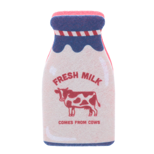 「キッチンスポンジ MilkBottle」価格：98円／サイズ：W7×D3×H13cm／ユニークなミルクボトルのキッチンスポンジ