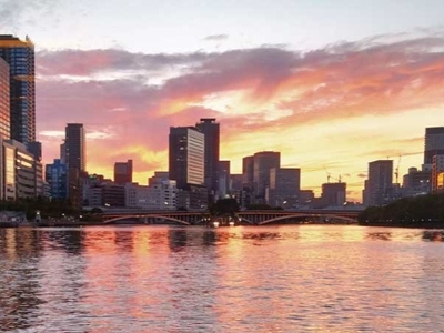 船内から見る中之島の夕景