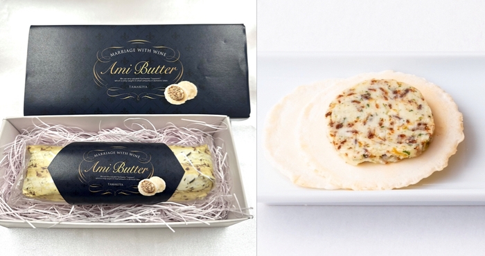 おつまみ新商品「あみバター」3,240円税込 パッケージと盛り付け例