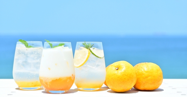 ▲『なるとオレンジスカッシュ』(左)、『なるとオレンジミルク』(中央)、『なるとオレンジレモネード』(右)