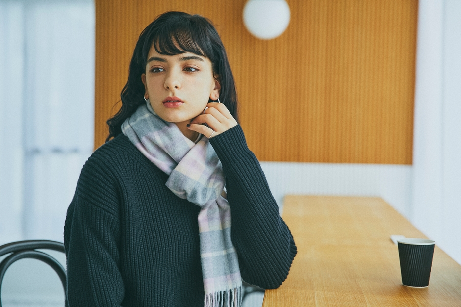 洗えるカシミヤ100% チェックマフラー ライトグレー