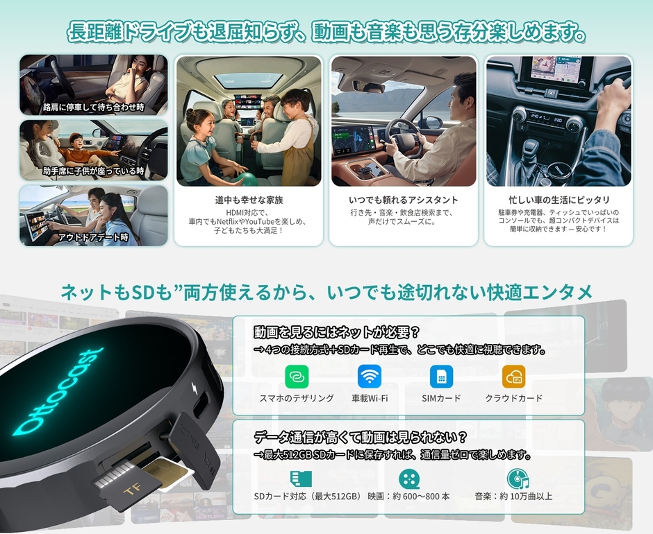 多彩なネット接続＋最大512GBのSDカード対応で、どんな旅でも快適に楽しめます